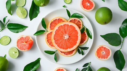 Naklejka premium Grapefruit cut into slices and placed img