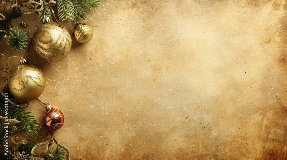Poster texture of old paper with christmas ornaments on background for text or image