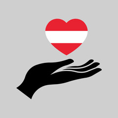 Austria flag. Hand Holding Heart. Silhouette and flat style. Vector icon.