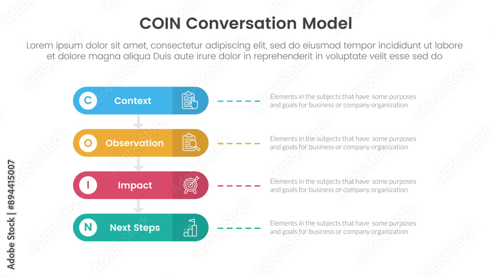 Poster coin conversation model infographic 4 point stage template with round rectangle horizontal for slide