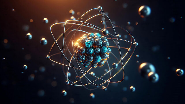 A realistic, beautifully created HD depiction of a carbon atom in theoretical form