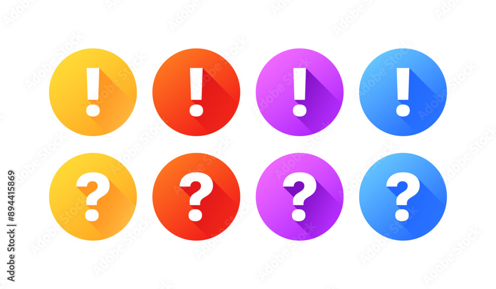 Poster exclamation mark and question mark set icons. flat style. vector icons.