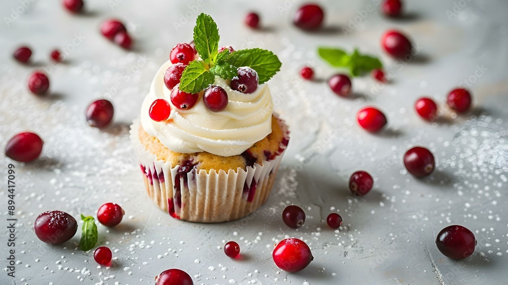 Poster Cranberry muffin with mascarpone cream and cranberries