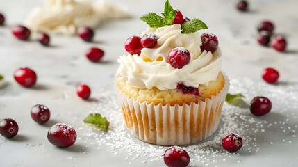 Cranberry muffin with mascarpone cream and cranberries picture