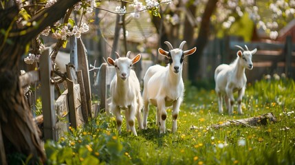 Goats on a farm standing on green grass picture