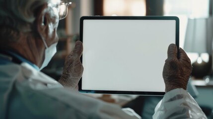 Medical study, operation planning, and hospital medication schedule with doctor, hands, tablet, and blank mockup screen. Woman, healthcare worker, or techie in digital service or consulting