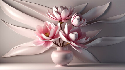 A stunning minimalist image of magnolia flowers in full bloom, set against a soft spring background, evoking a classic and elegant theme. 