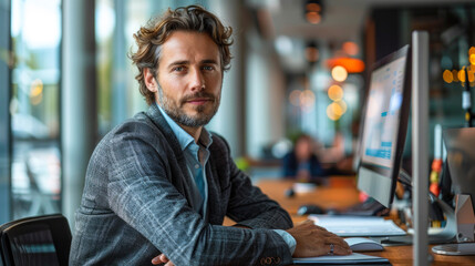 Obraz premium Focused professional studying data charts in office