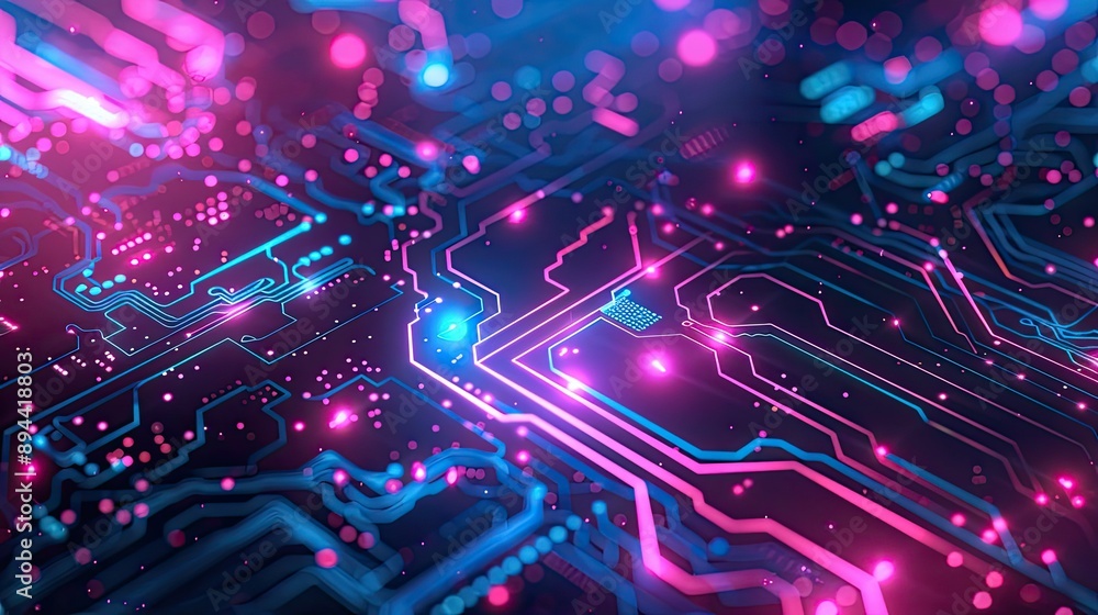 Poster a futuristic abstract background with circuit board patterns and glowing, neon elements