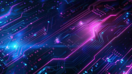A futuristic abstract background with circuit board patterns and glowing elements
