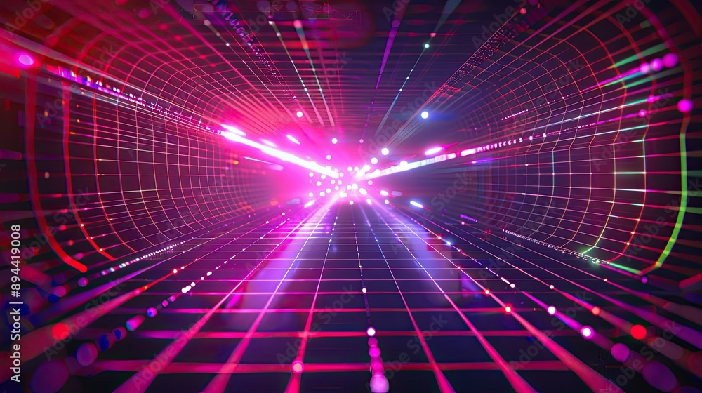Poster a futuristic abstract background with neon lines and a digital grid pattern
