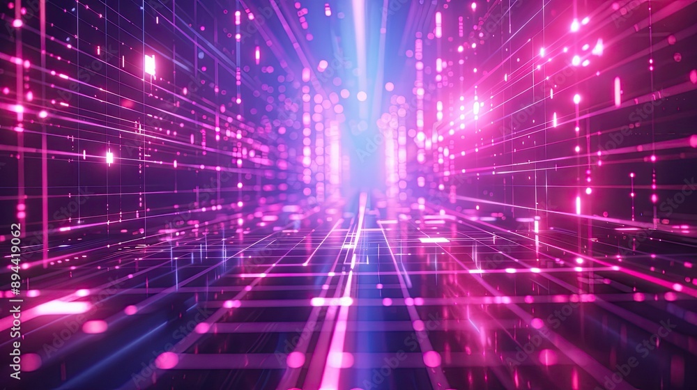 Poster a futuristic abstract background with neon lines and a digital grid pattern