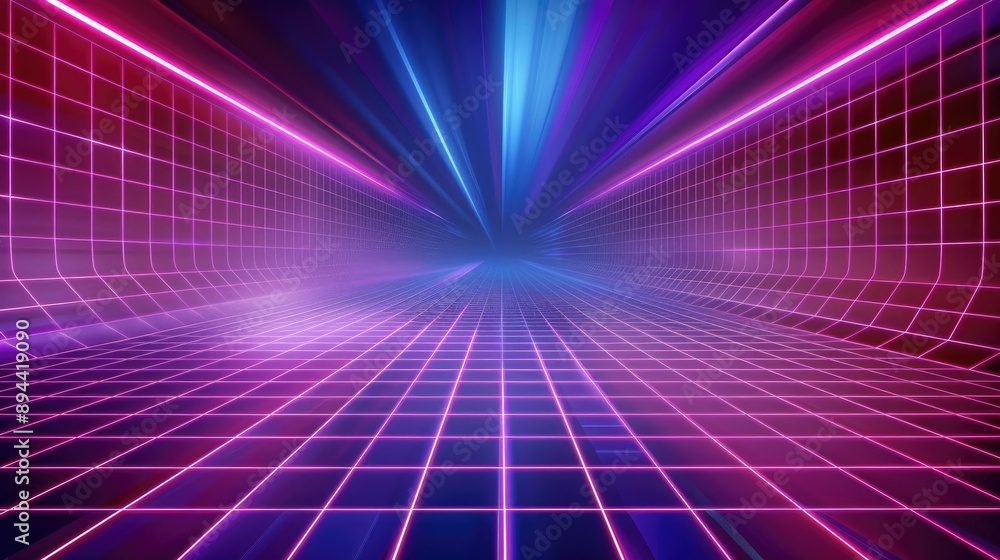 Poster a futuristic abstract background with neon lines and a digital grid pattern