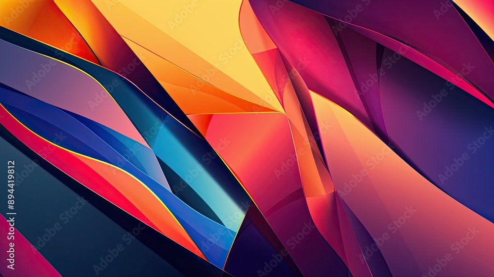 Poster a modern abstract background with a blend of sharp angles and soft curves in vibrant colors