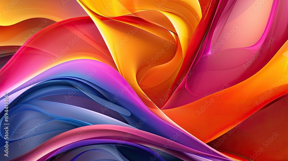 Poster a modern abstract background with a blend of sharp angles and soft curves in vibrant colors