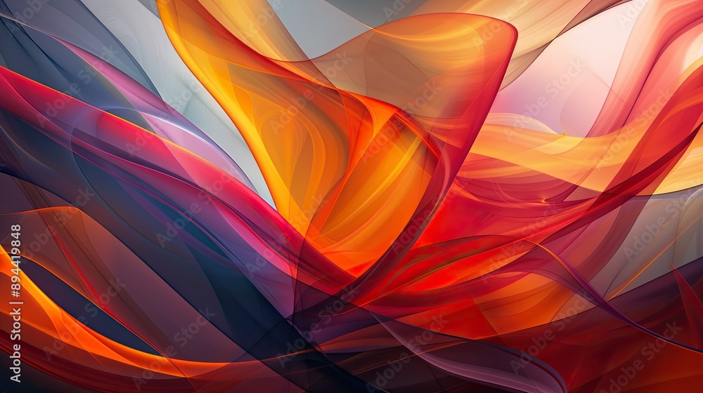 Poster a modern abstract background with a blend of sharp angles and soft curves in vibrant colors