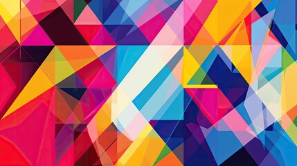 A vibrant geometric background with overlapping triangles in various bright colors