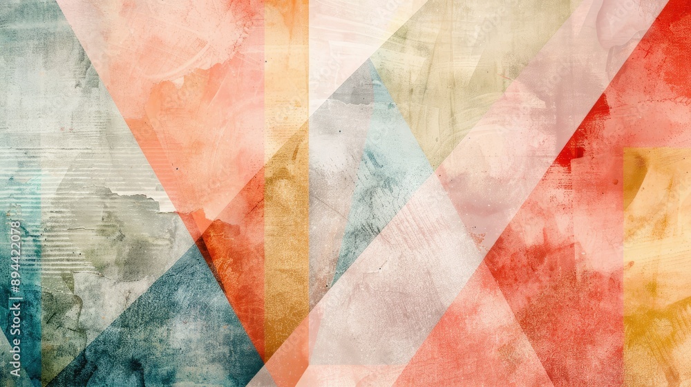 Poster an abstract background featuring a blend of watercolor textures and geometric shapes