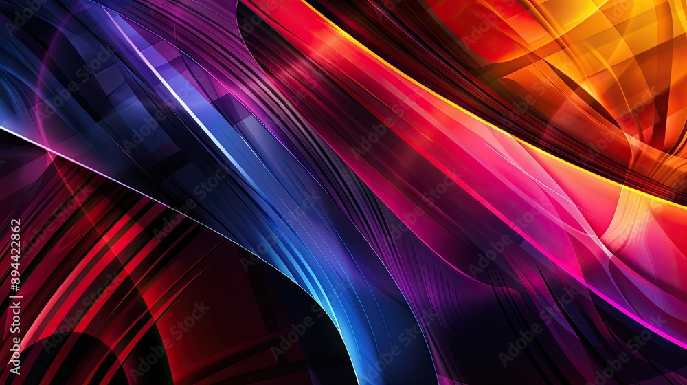 Aufkleber an abstract background with a mix of straight lines and curved patterns in contrasting colors