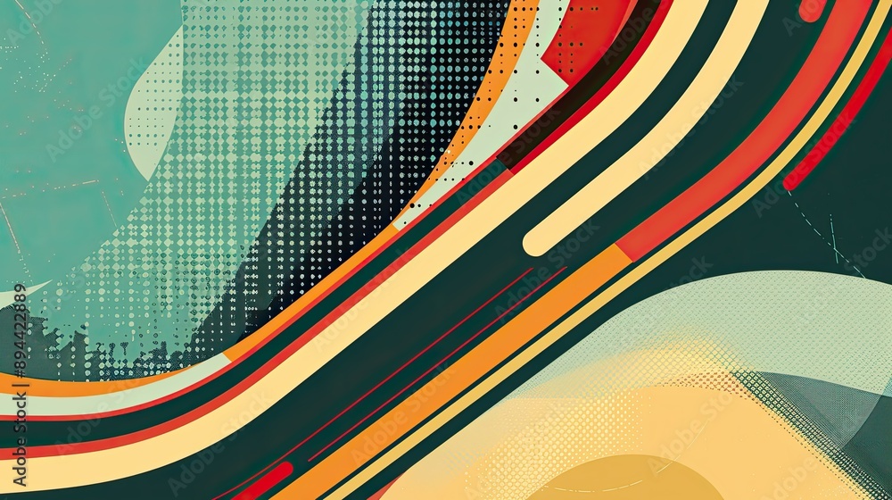 Aufkleber an abstract background with a mix of straight lines and curved patterns in contrasting colors