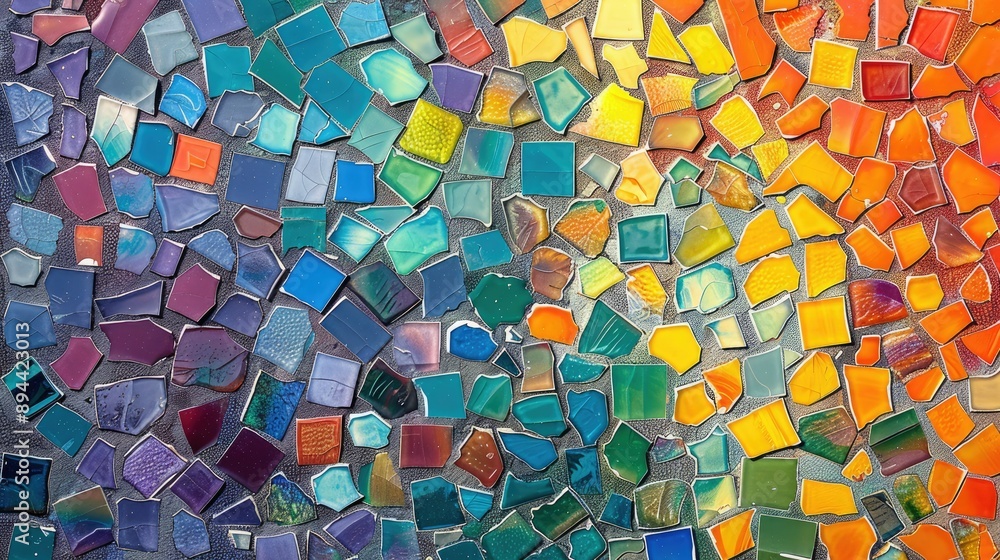 Aufkleber an abstract background with a mosaic of small, colorful tiles creating a vibrant scene