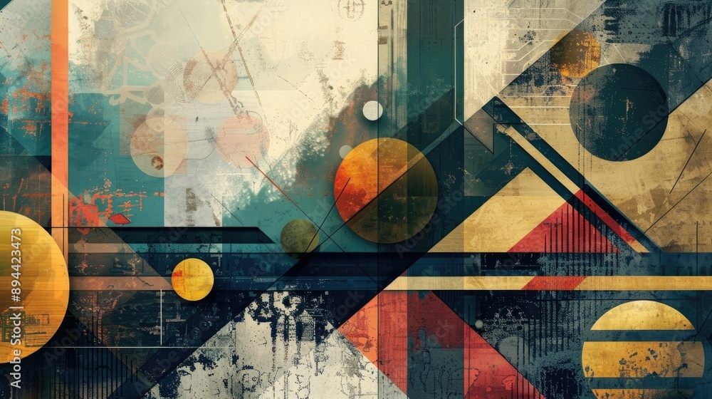 Aufkleber an abstract background with geometric patterns and a blend of vintage and modern elements
