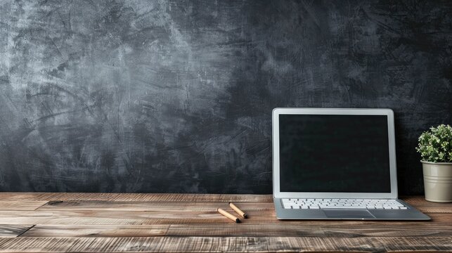 Chalkboard and keyboard with space for tech or online message