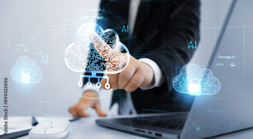Poster cloud technology computing network. networking and digital online service concept.cloud technology, 