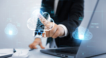 Cloud technology computing network. Networking and digital online service concept.Cloud technology,...