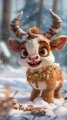 Naklejka premium A Festive Little Bull in the Snow