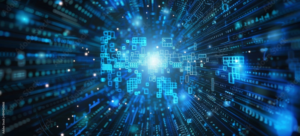 Aufkleber a futuristic digital network backdrop featuring illuminated data particles and light streams, cyber 