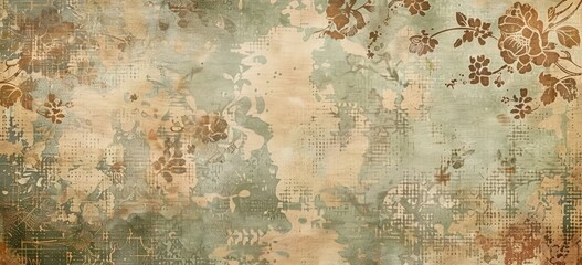 Fototapeta premium Antique Floral Pattern with Distressed Texture