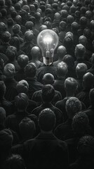 Obraz premium A sea of people where each head is replaced by a light bulb
