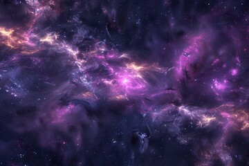 Obraz premium Cosmic 3D background with nebulas, stars, and swirling galaxies in vibrant purple and blue hues, creating a mesmerizing and ethereal space scene.
