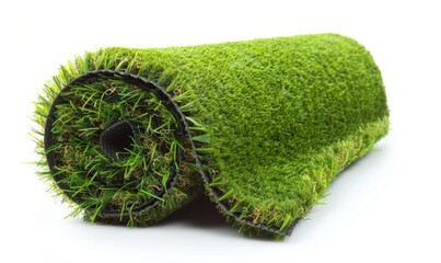 Artificial Turf Roll on White Background: Modern Landscaping and Synthetic Grass Concept in 4K AI-Generated Wallpaper for Home and Garden Design Inspiration

