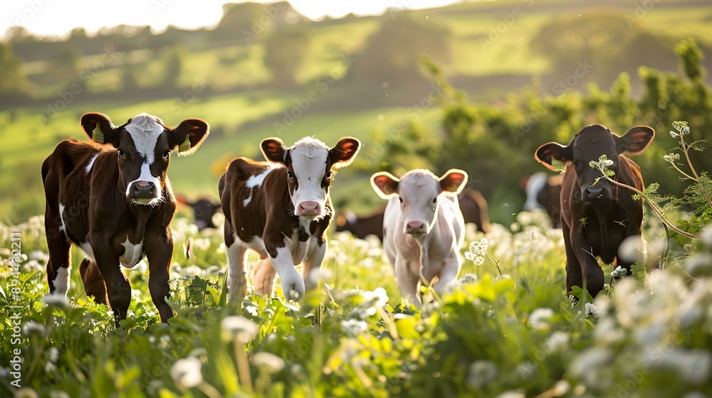 Poster calves playing in a meadow under the supervision img