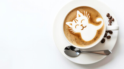 A Cup of Coffee With a Cat Latte Art Design
