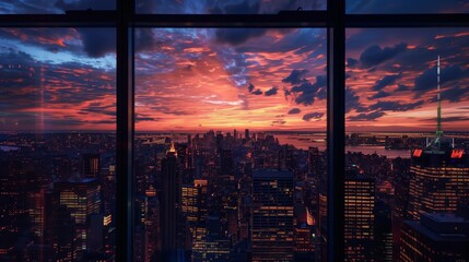 As the sun set, I admired the twinkling city lights from the skyscraper window.