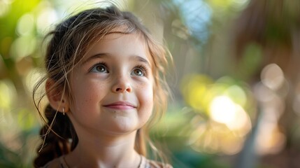 Fototapeta premium A young girl with long brown hair and a smile on her face
