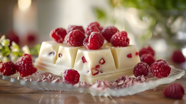 White chocolate with raspberry pieces beautifully arranged picture