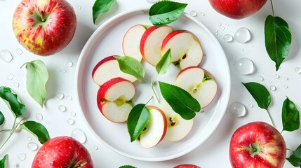 Naklejka premium Apples neatly sliced and laid out