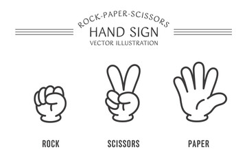 じゃんけんを表すハンドサインのベクターイラスト。ベクターデータは輪郭線の線幅を変更できます。