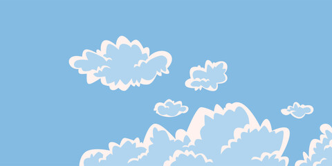 Fluffy clouds. Cartoon clouds in a blue sky. Cute vector illustration for creativity. Background for illustration.