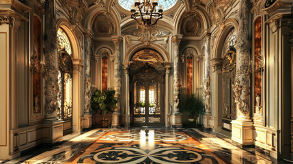 Obraz premium Luxurious front entrance to a baroque mansion. Concept of wealth, luxury.