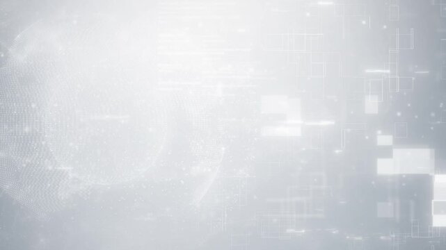 Abstract white particle business corporate digital technology on elegant clean gray Background. Tech network background with digital particles and binary grid.