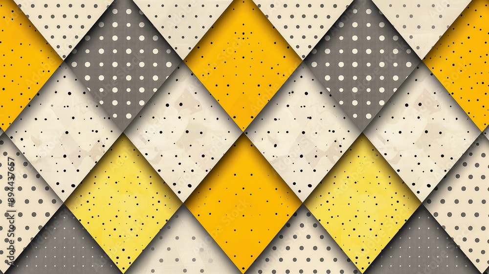 Poster geometric pattern with yellow and gray polka dots..