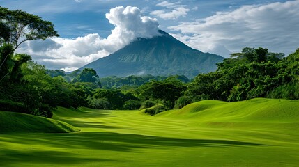 Fototapeta premium Golf course with views of the volcano picture