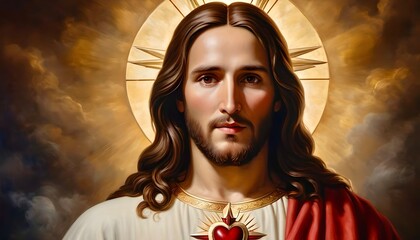 Oil painting artistic image of sacred heart of Jesus christ