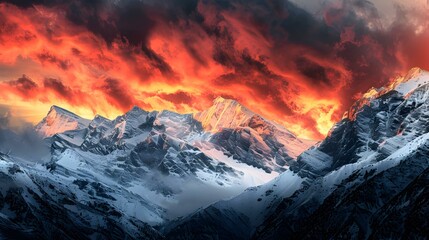 The mountains at sunset are illuminated in vibrant image