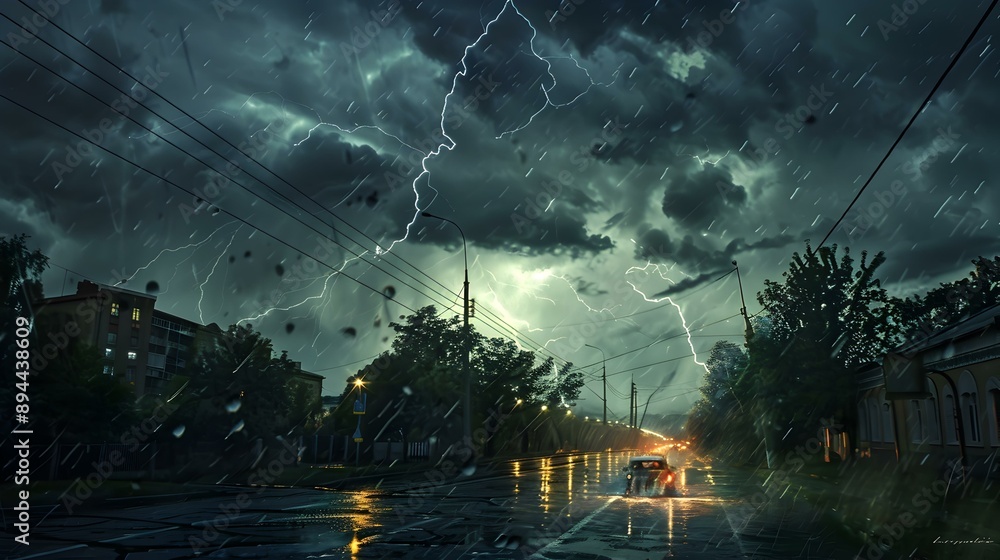 Wall mural a thunderstorm looms over the city dark clouds image